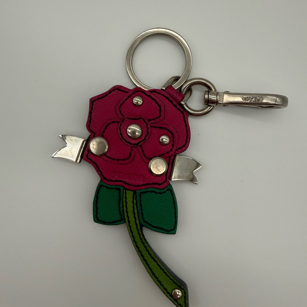 Prada Saffiano Leather Rose Key Ring Charm